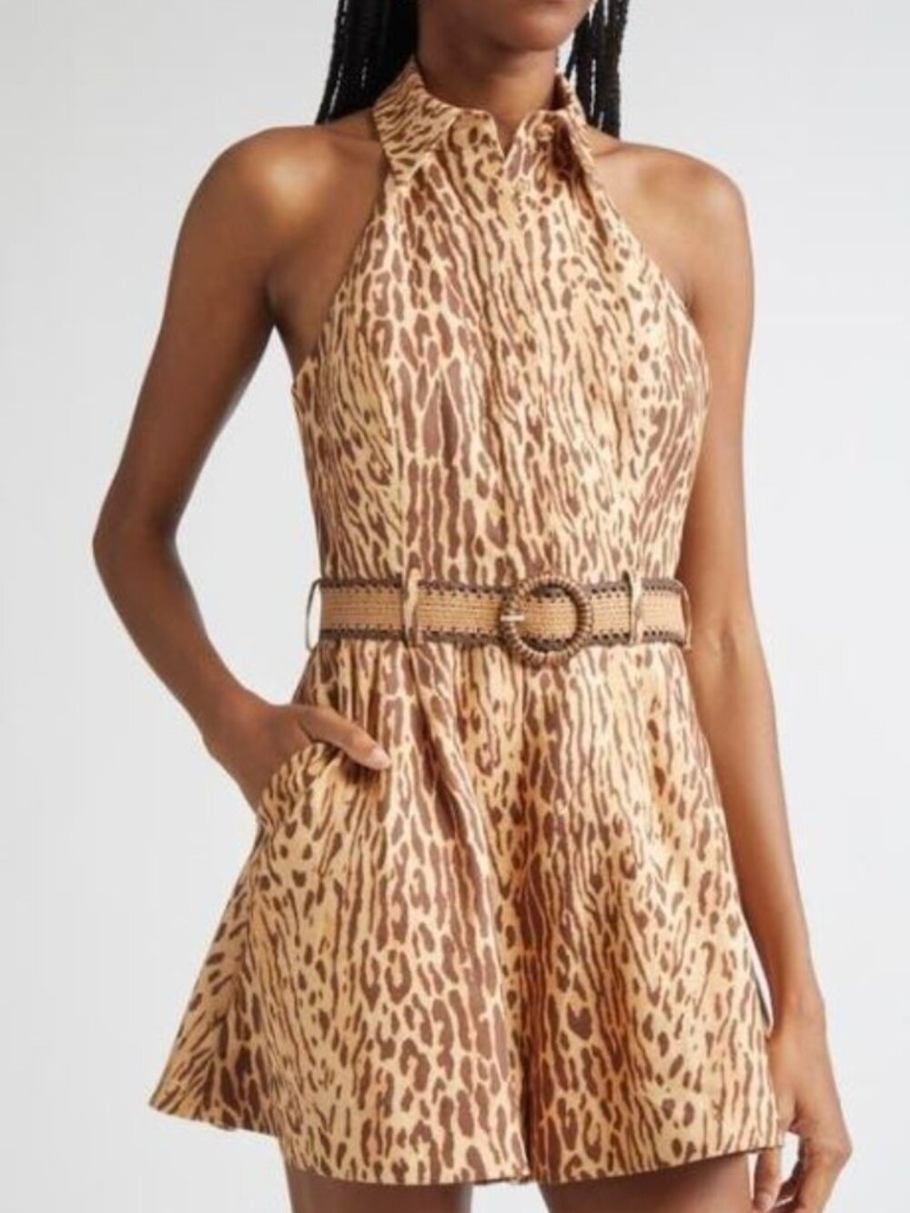 Zimmermann Cascadian Belted Pleated Leopard Linen Playsuit AU 4 / US 12 NWT $575 - Picture 8 of 15